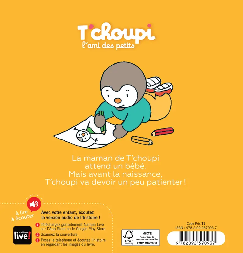 T'choupi bientôt grand frère - Dès 2 ans - Album(s) - 9782092570937 - Couverture verso