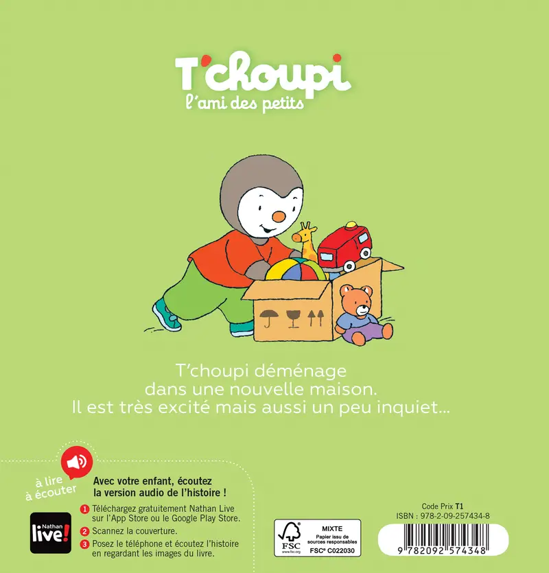 T'choupi déménage - Dès 2 ans - Album(s) - 9782092574348 - Couverture verso