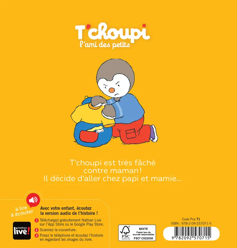 T'choupi est en colère - Dès 2 ans - Album(s) - 9782092570715 - Couverture verso