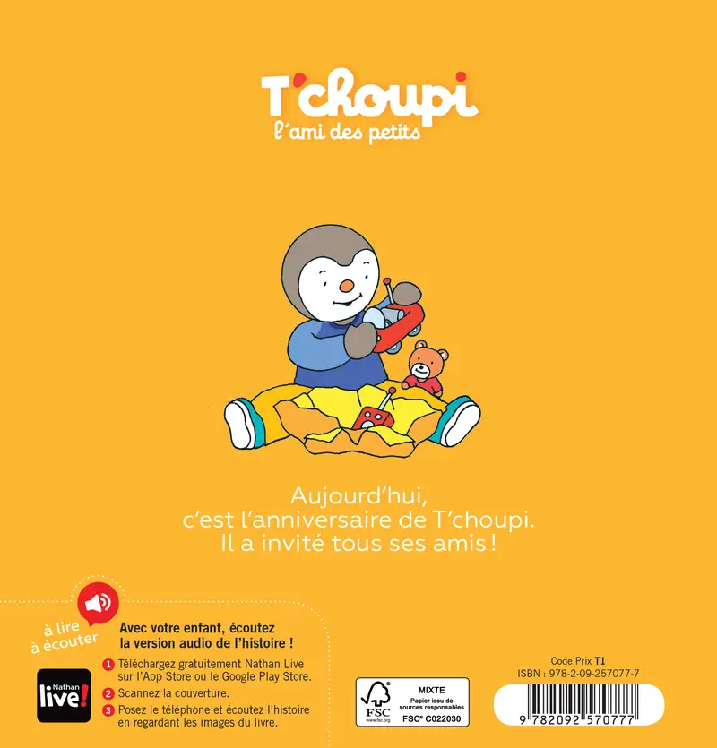 T'choupi fête son anniversaire -  Dès 2 ans - Album(s) - 9782092570777 - Couverture verso