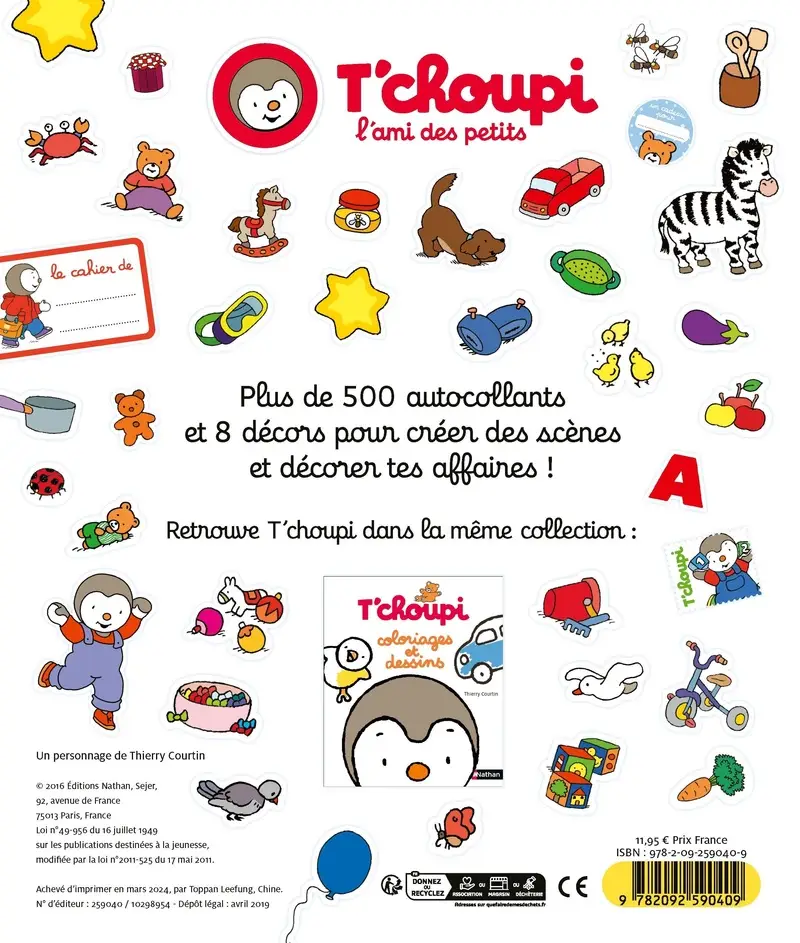 T'choupi grand cahier d'autocollants - Dès 2 ans - Cahier d'activités - 9782092590409 - Couverture verso