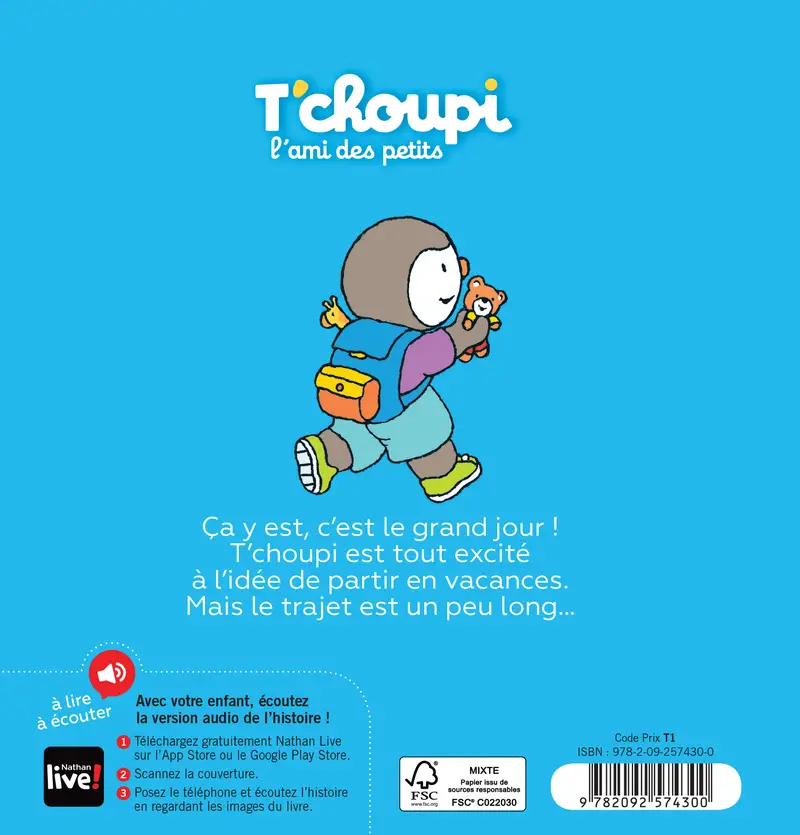 T'choupi part en vacances - Dès 2 ans - Album(s) - 9782092574300 - Couverture verso