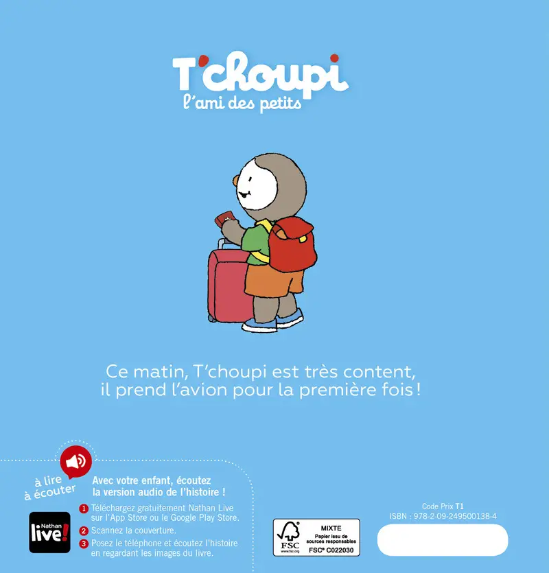  T'choupi prend l'avion - Dès 2 ans - Un livre à lire et à écouter - Album(s) - 9782095001384 - Couverture verso