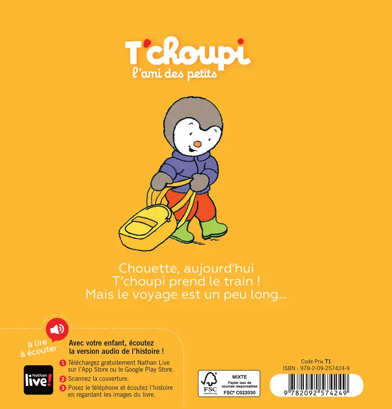 T'choupi prend le train - Dès 2 ans - Album(s) - 9782092574249 - Couverture verso
