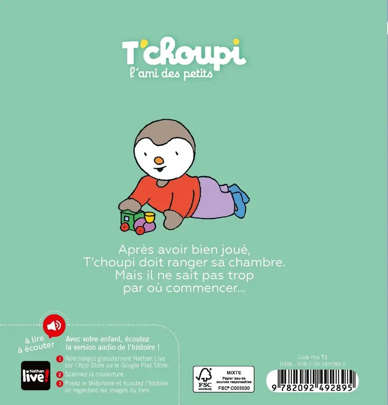 T'choupi range sa chambre - Dès 2 ans - Album(s) - 9782092492895 - Couverture verso