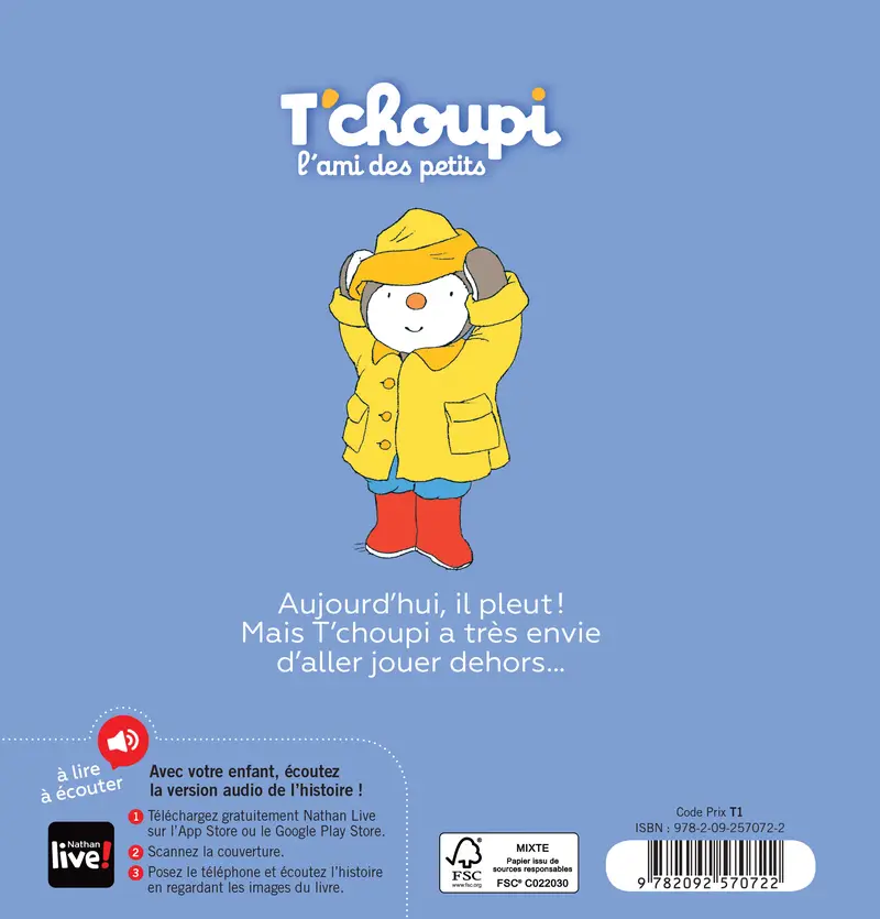 T'choupi s'amuse sous la pluie - Dès 2 ans - Album(s) - 9782092570722 - Couverture verso