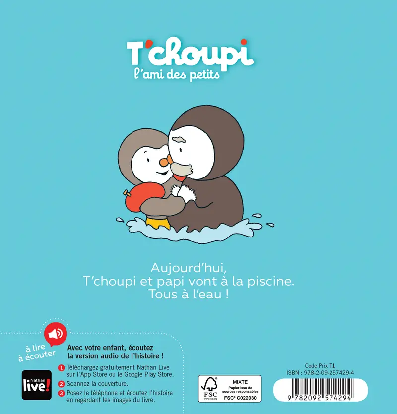 T'choupi va à la piscine - Dès 2 ans - Album(s) - 9782092574294 - Couverture verso
