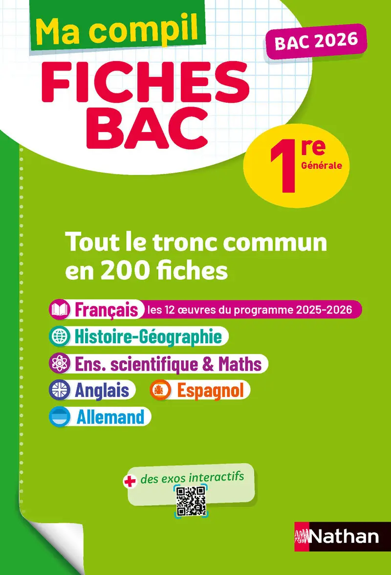 Toutes les matières du tronc commun Première - Ma Compil fiches BAC - Bac 2026 - Français, Histoire-Géographie, Enseignement scientifique, Anglais, Espagnol, Allemand 1re - Fiches - 9782095050153