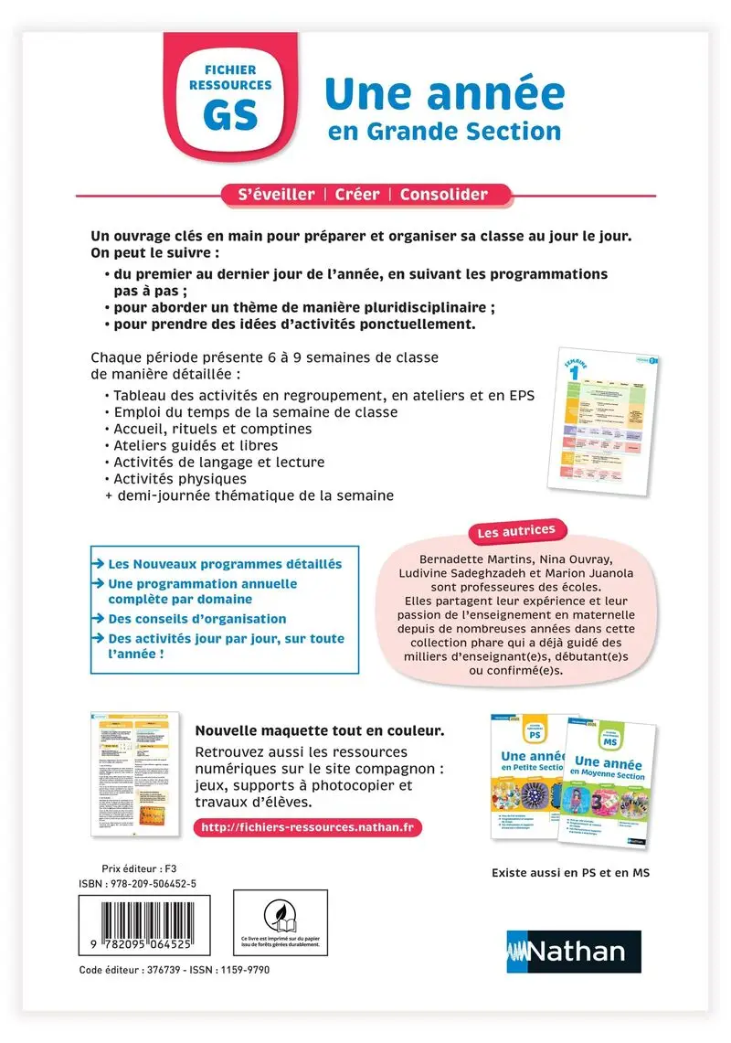 Une année en Grande Section - S'éveiller, Créer, Consolider - Livre de pédagogie - 9782095064525 - Couverture verso