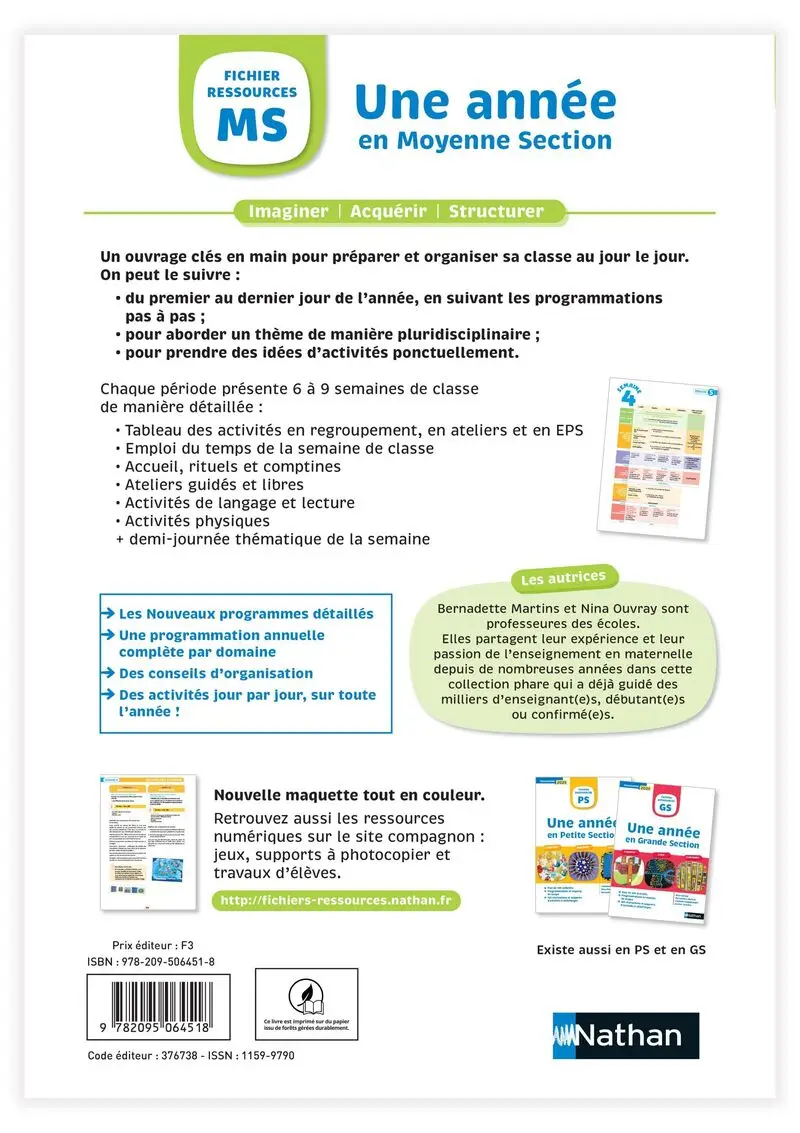 Une année en Moyenne Section - Imaginer, Acquérir, Structurer - Livre de pédagogie - 9782095064518 - Couverture verso