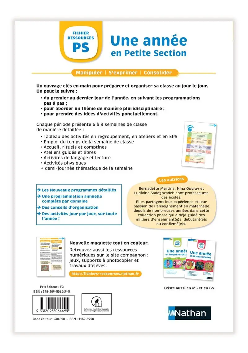 Une année en Petite Section - Manipuler, S'exprimer, Consolider - Livre de pédagogie - 9782095064495 - Couverture verso